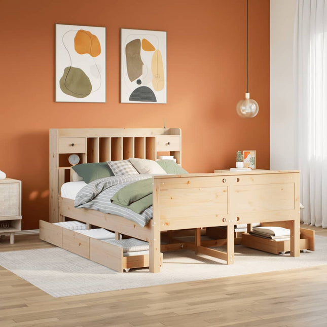 Bed met boekenkast zonder matras massief grenenhout 160x200 cm