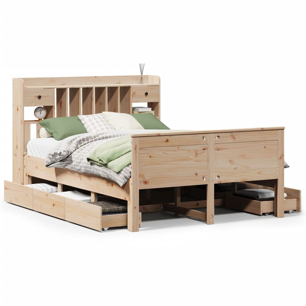Bed met boekenkast zonder matras massief grenenhout 150x200 cm