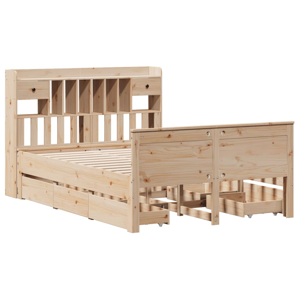 Bed met boekenkast zonder matras massief grenenhout 150x200 cm