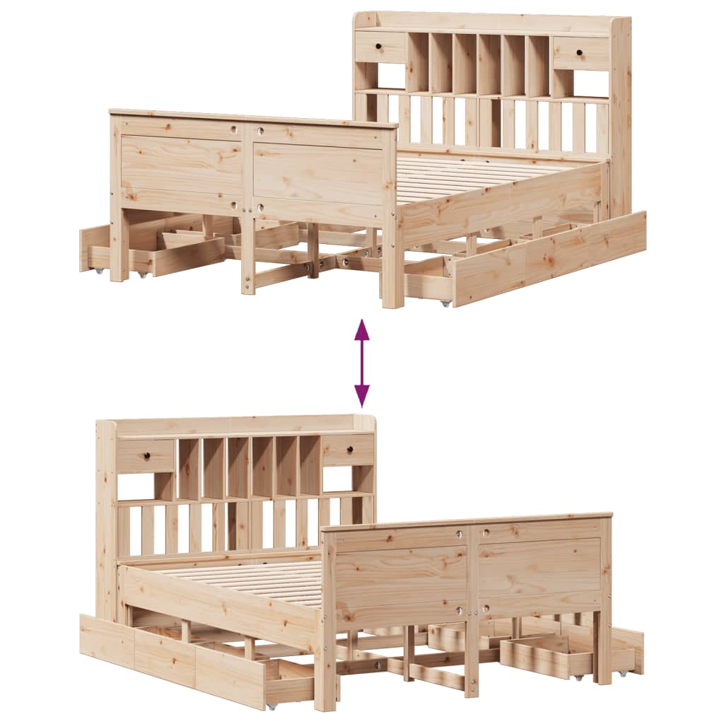 Bed met boekenkast zonder matras massief grenenhout 150x200 cm