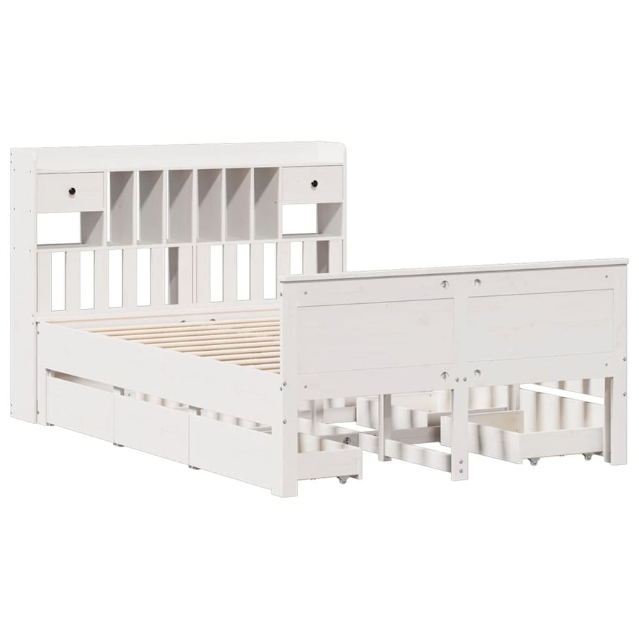 Bed met boekenkast zonder matras grenenhout wit 150x200 cm