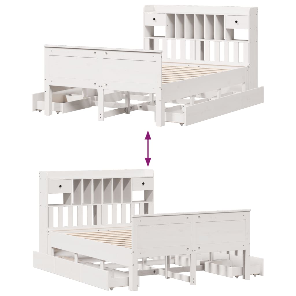 Bed met boekenkast zonder matras grenenhout wit 150x200 cm