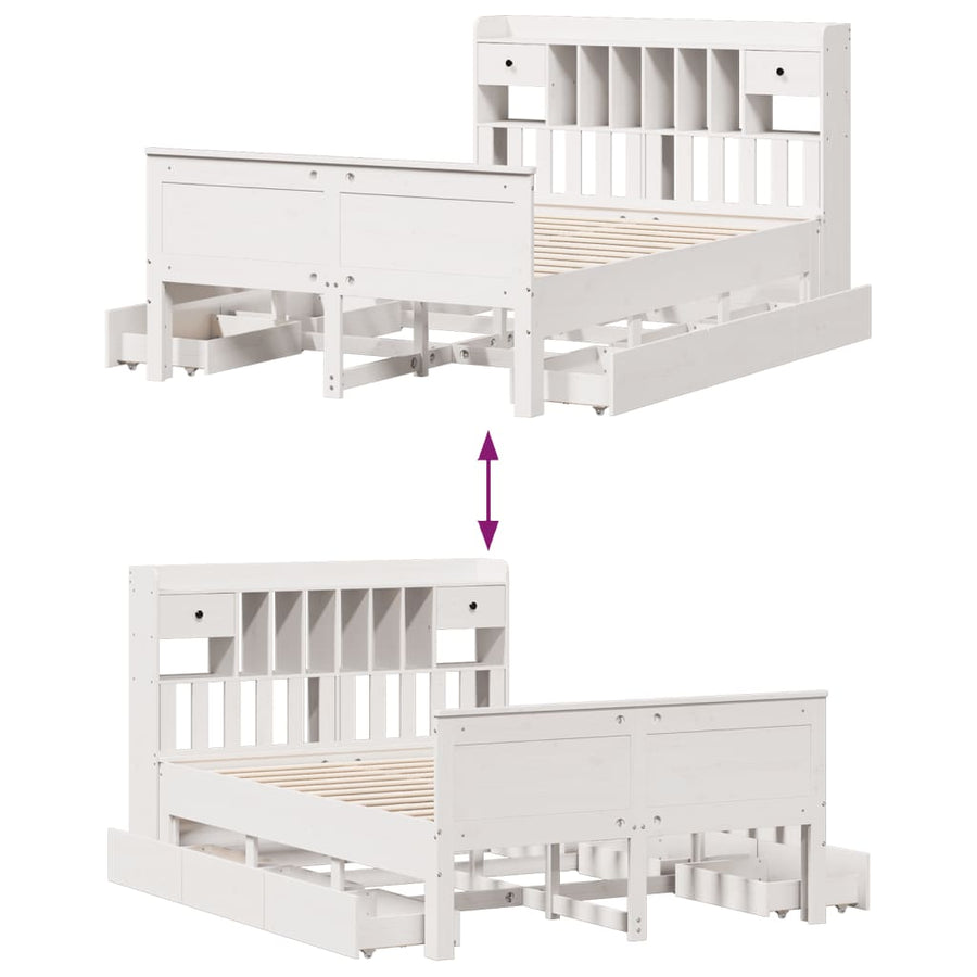 Bed met boekenkast zonder matras grenenhout wit 150x200 cm