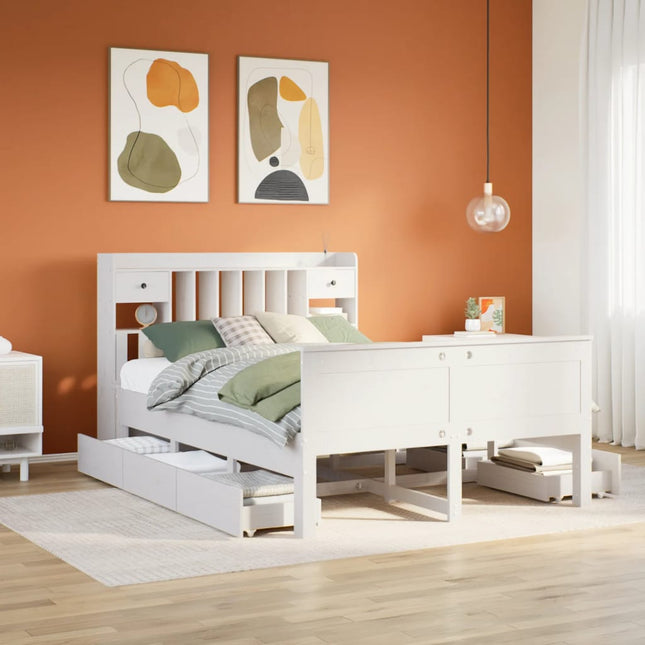 Bed met boekenkast zonder matras grenenhout wit 150x200 cm