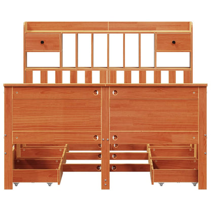 Bed met boekenkast zonder matras grenenhout wasbruin 150x200 cm