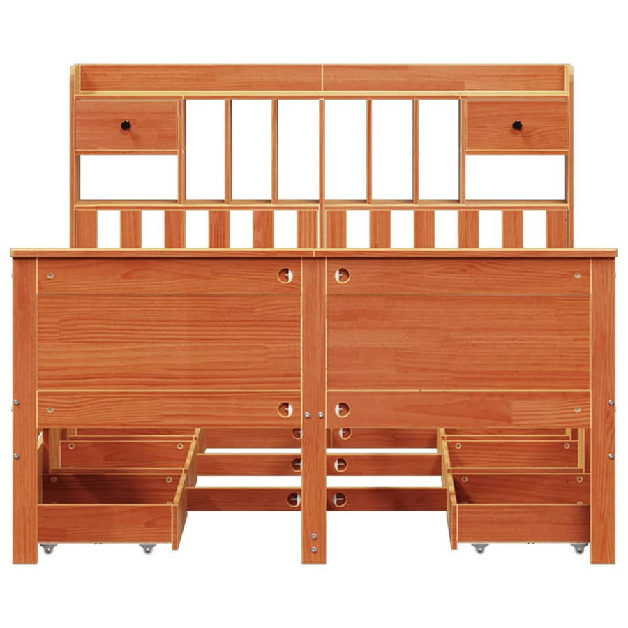 Bed met boekenkast zonder matras grenenhout wasbruin 150x200 cm
