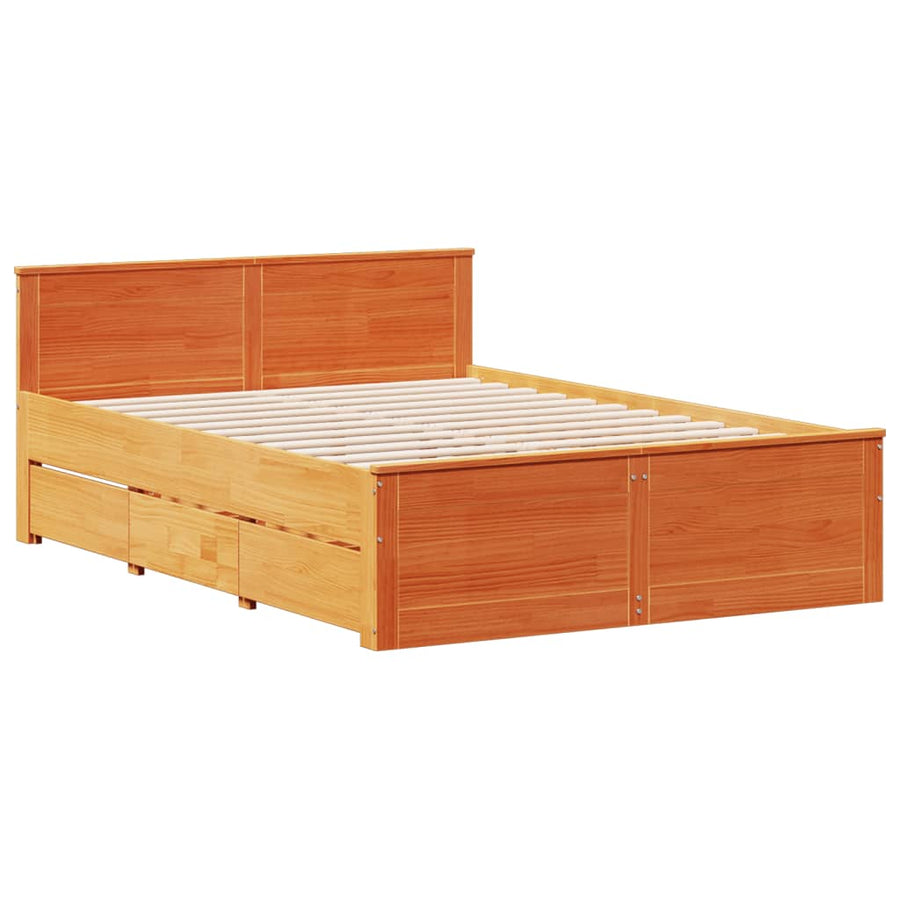 Bed met boekenkast zonder matras grenenhout wasbruin 150x200 cm