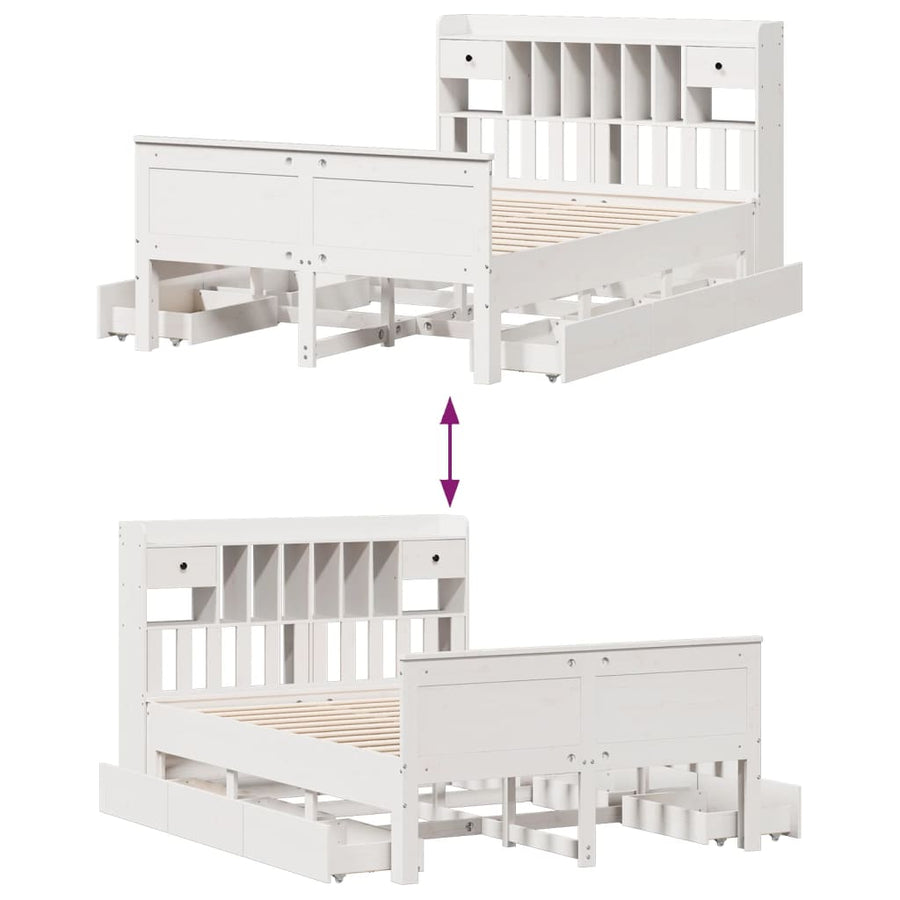 Bed met boekenkast zonder matras grenenhout wit 140x200 cm