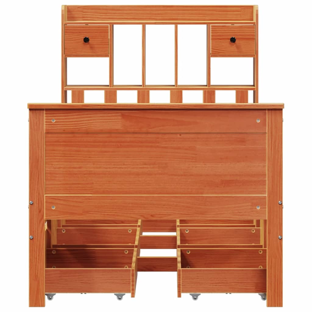 Bed met boekenkast zonder matras grenenhout wasbruin 100x200 cm