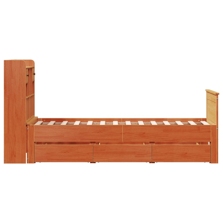 Bed met boekenkast zonder matras grenenhout wasbruin 100x200 cm