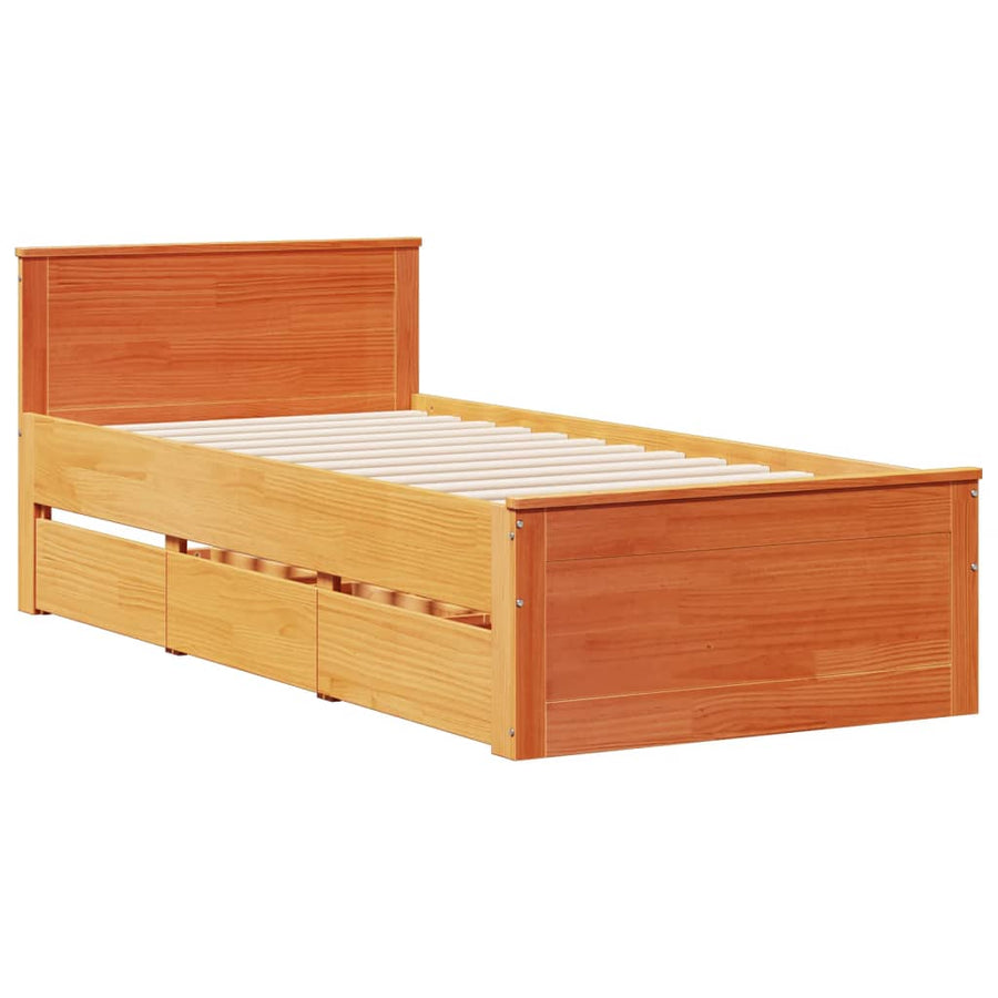 Bed met boekenkast zonder matras grenenhout wasbruin 100x200 cm