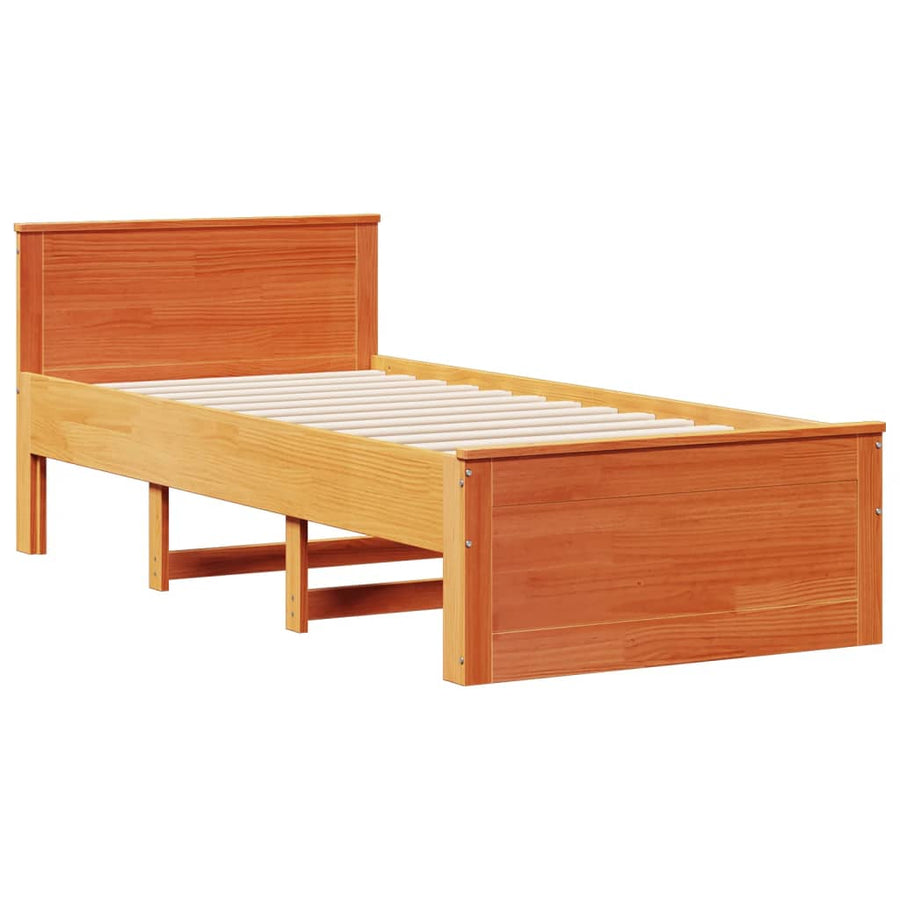 Bed met boekenkast zonder matras grenenhout wasbruin 100x200 cm