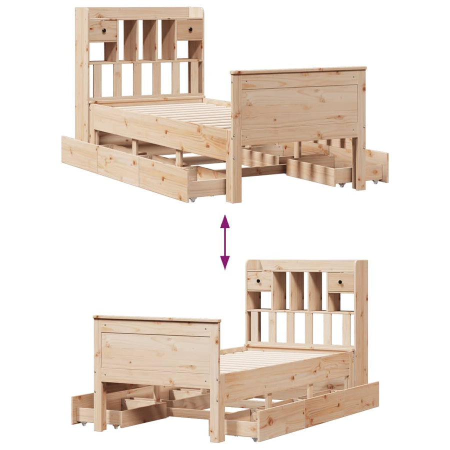 Bed met boekenkast zonder matras massief grenenhout 90x200 cm