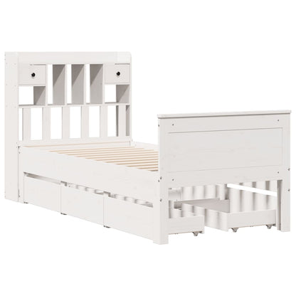 Bed met boekenkast zonder matras grenenhout wit 90x200 cm