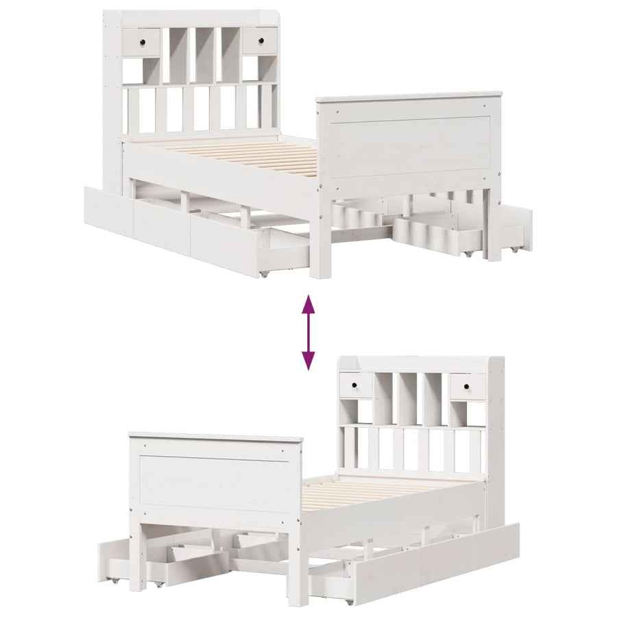 Bed met boekenkast zonder matras grenenhout wit 90x200 cm
