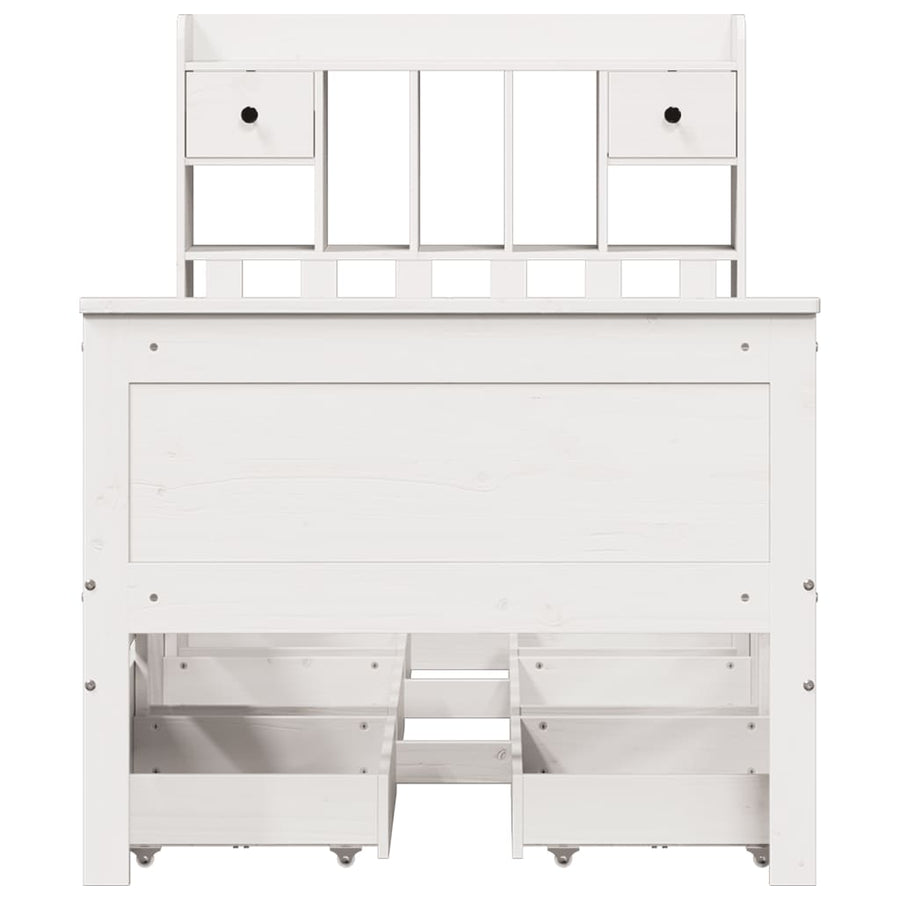 Bed met boekenkast zonder matras grenenhout wit 90x200 cm