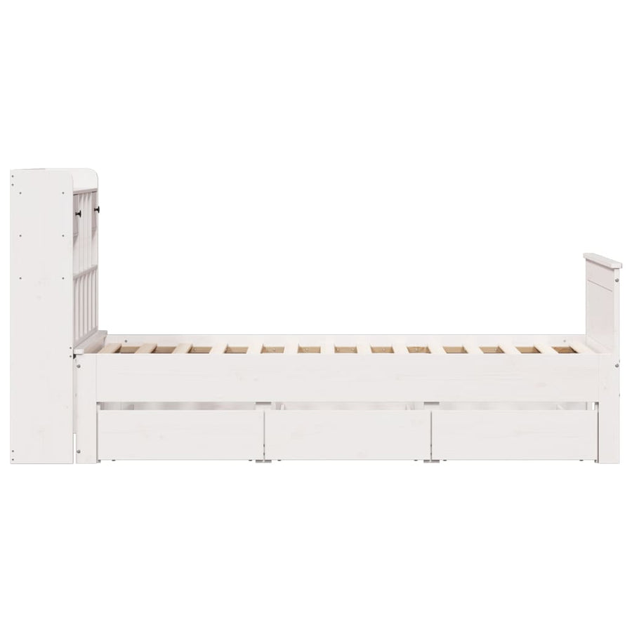 Bed met boekenkast zonder matras grenenhout wit 90x200 cm