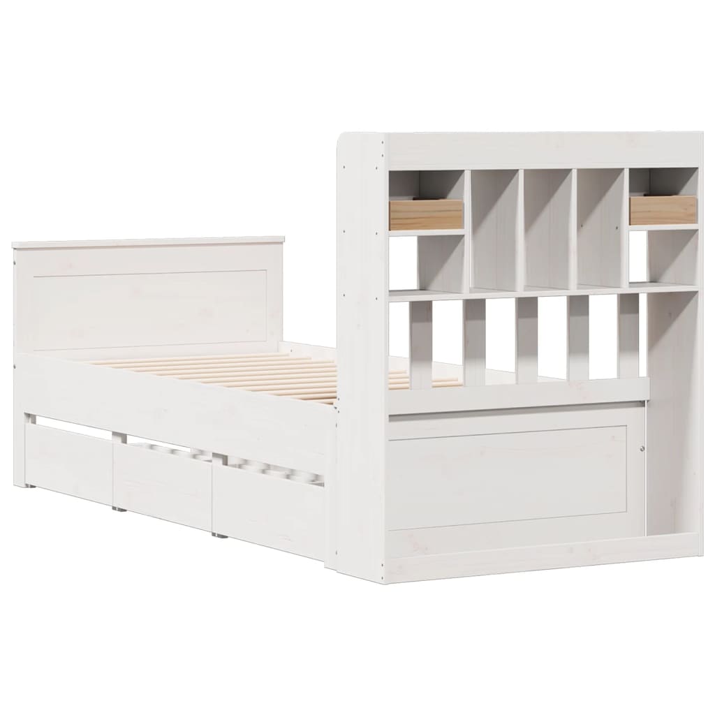 Bed met boekenkast zonder matras grenenhout wit 90x200 cm
