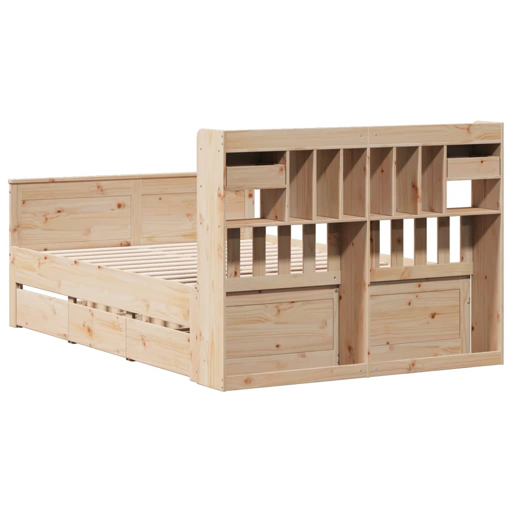 Bed met boekenkast zonder matras massief grenenhout 140x190 cm