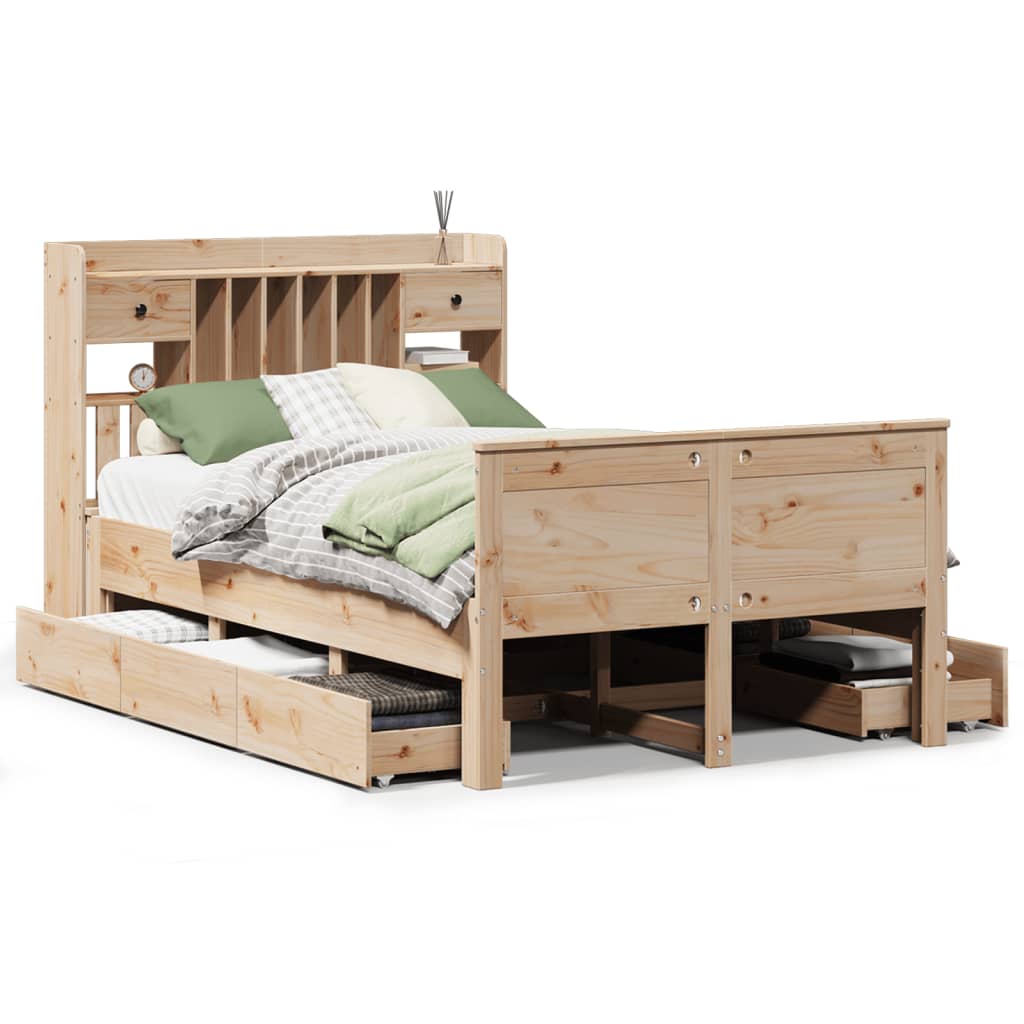 Bed met boekenkast zonder matras massief grenenhout 135x190 cm