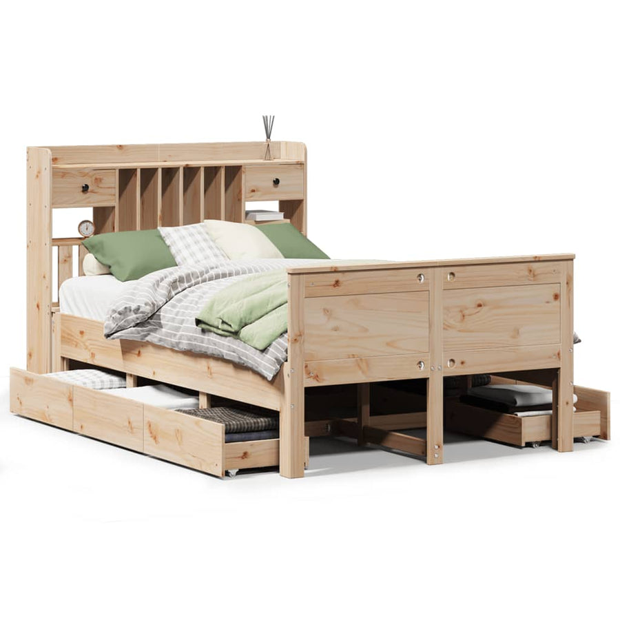 Bed met boekenkast zonder matras massief grenenhout 135x190 cm