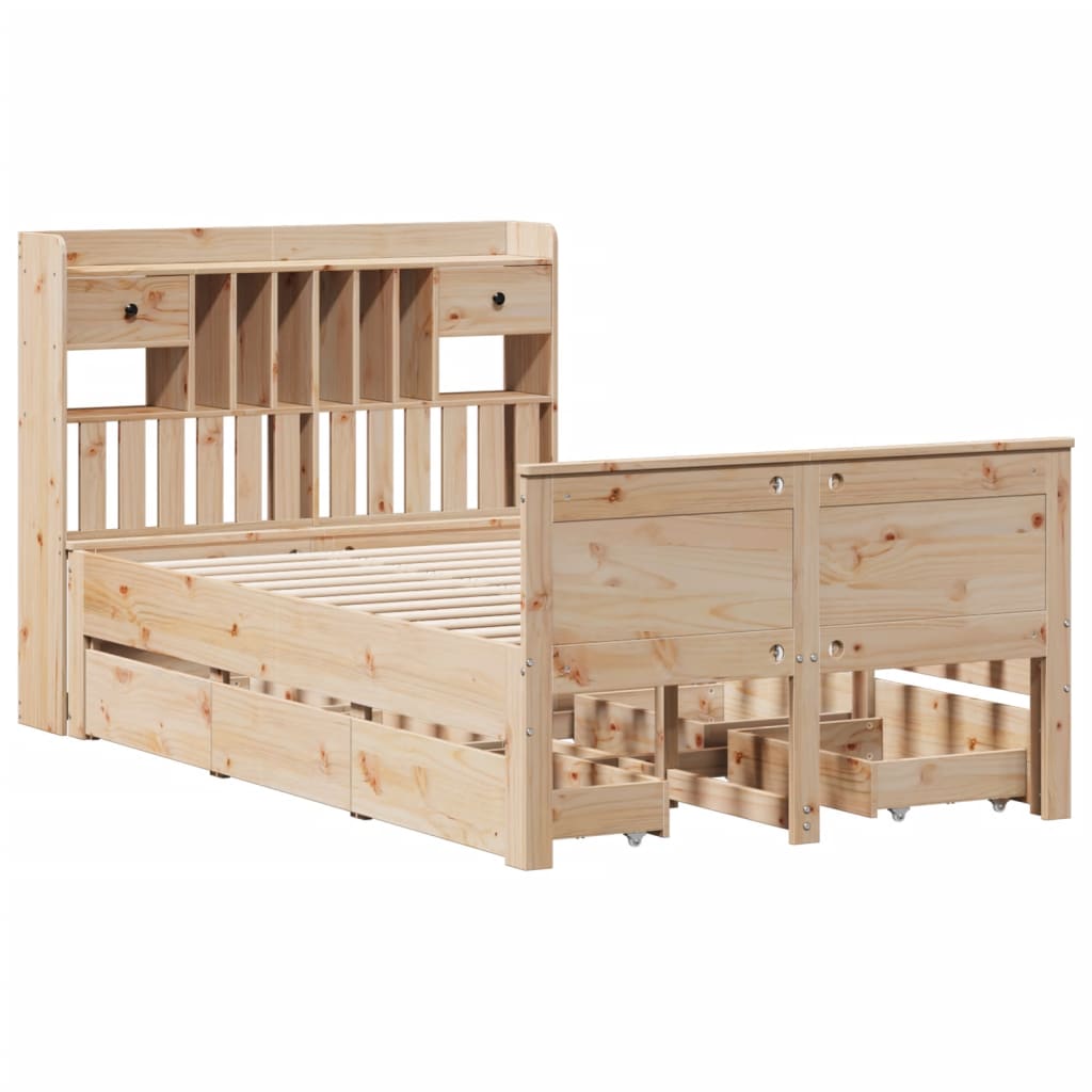 Bed met boekenkast zonder matras massief grenenhout 135x190 cm