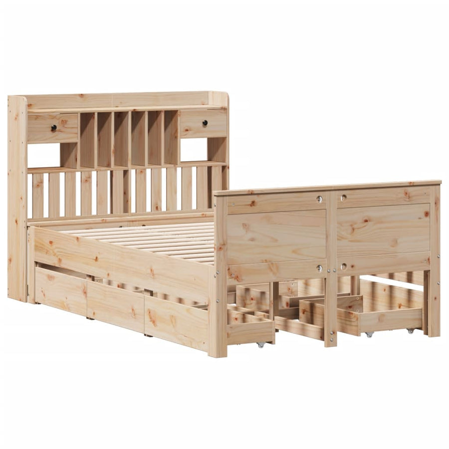 Bed met boekenkast zonder matras massief grenenhout 135x190 cm