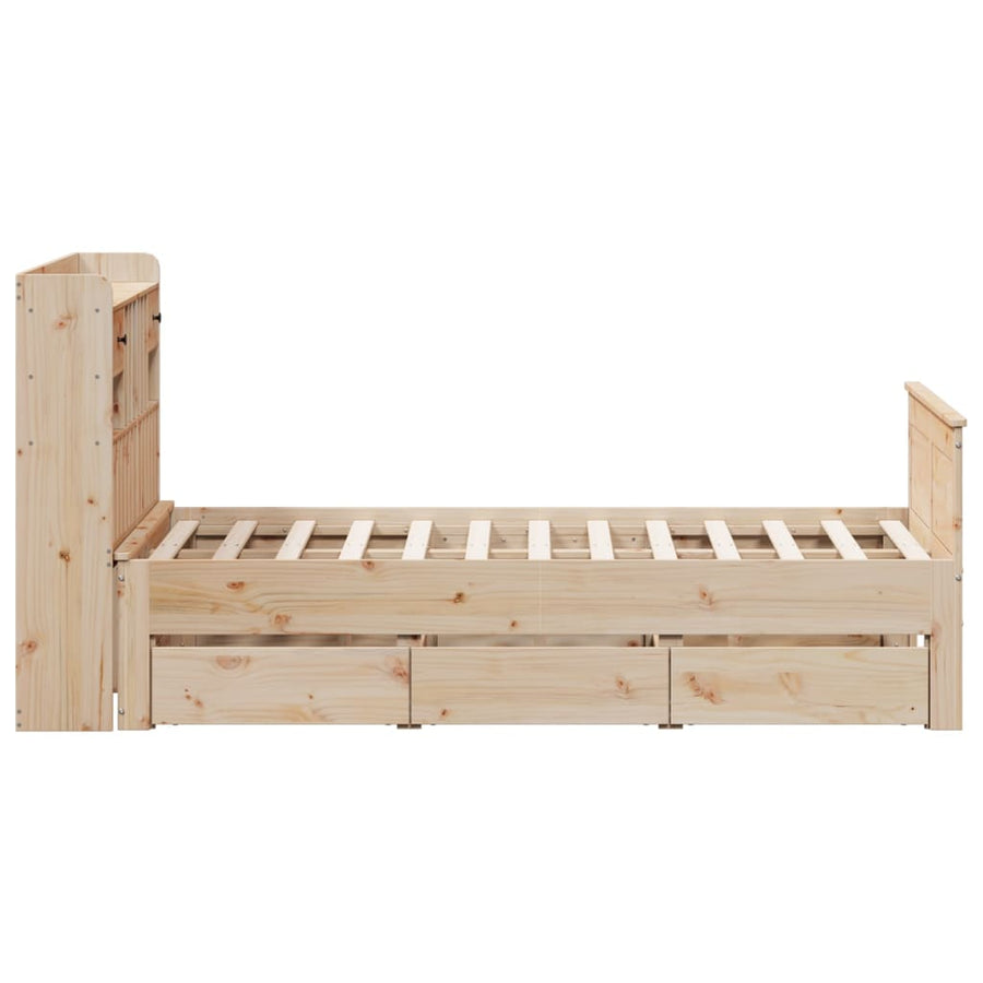 Bed met boekenkast zonder matras massief grenenhout 135x190 cm