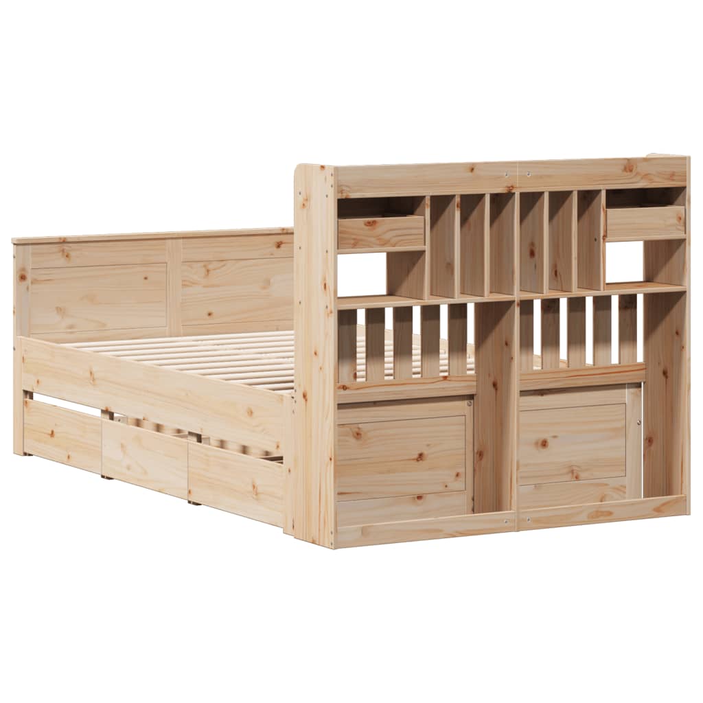 Bed met boekenkast zonder matras massief grenenhout 135x190 cm