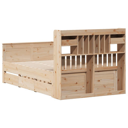 Bed met boekenkast zonder matras massief grenenhout 135x190 cm