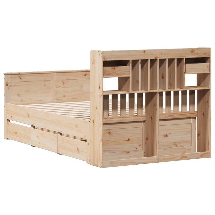 Bed met boekenkast zonder matras massief grenenhout 135x190 cm