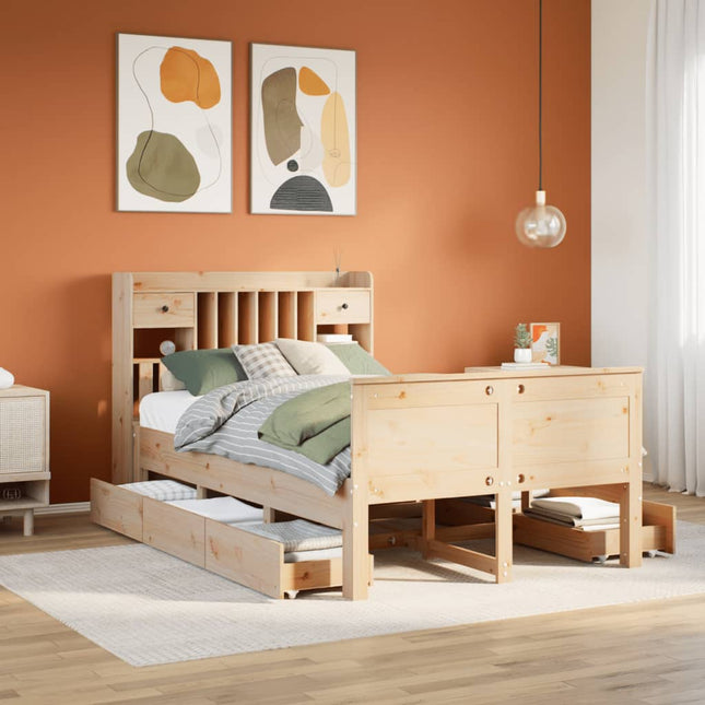 Bed met boekenkast zonder matras massief grenenhout 135x190 cm