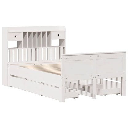 Bed met boekenkast zonder matras grenenhout wit 135x190 cm