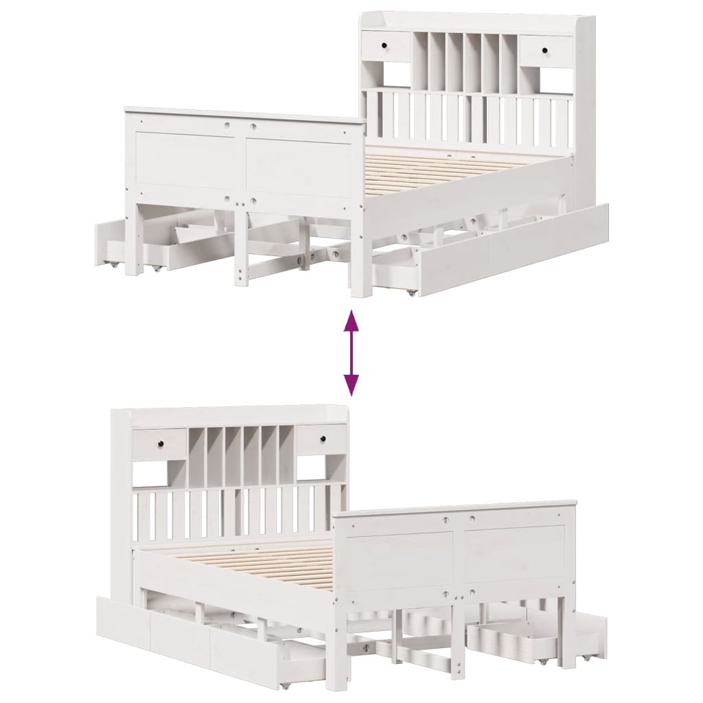 Bed met boekenkast zonder matras grenenhout wit 135x190 cm