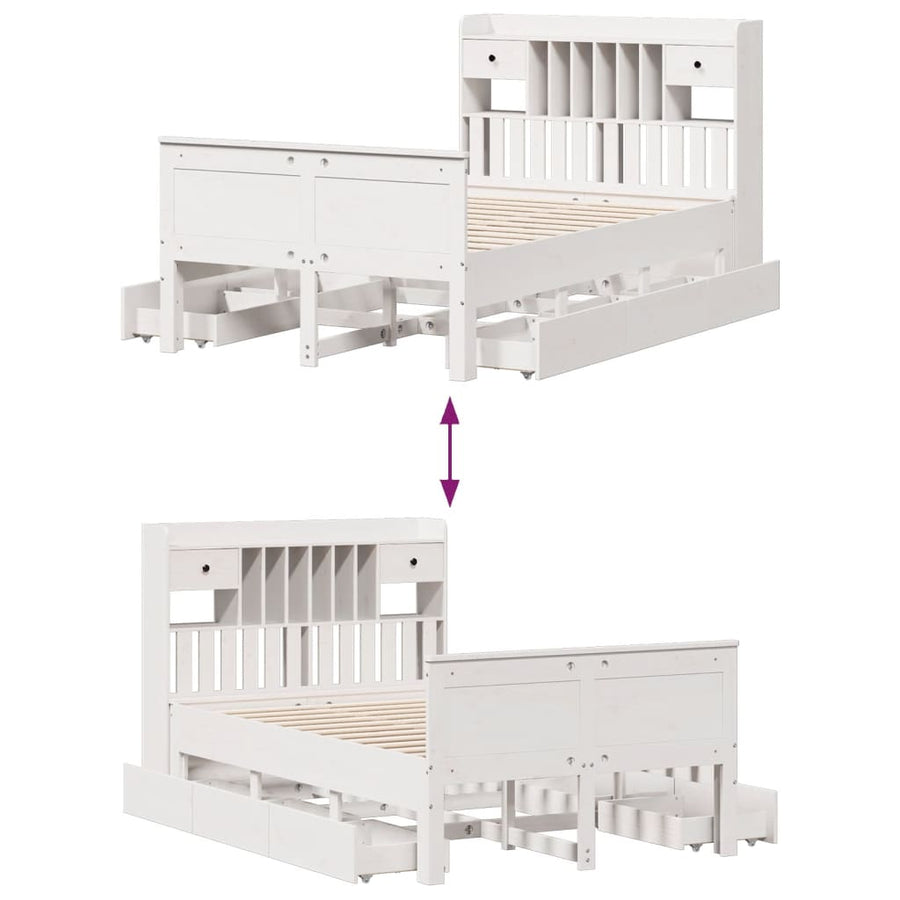 Bed met boekenkast zonder matras grenenhout wit 135x190 cm