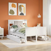 Bed met boekenkast grenenhout wit 135x190 cm