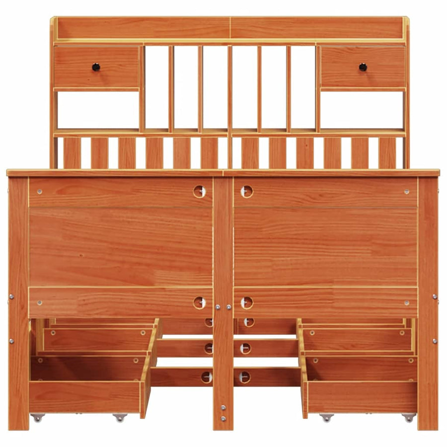 Bed met boekenkast zonder matras grenenhout wasbruin 135x190 cm