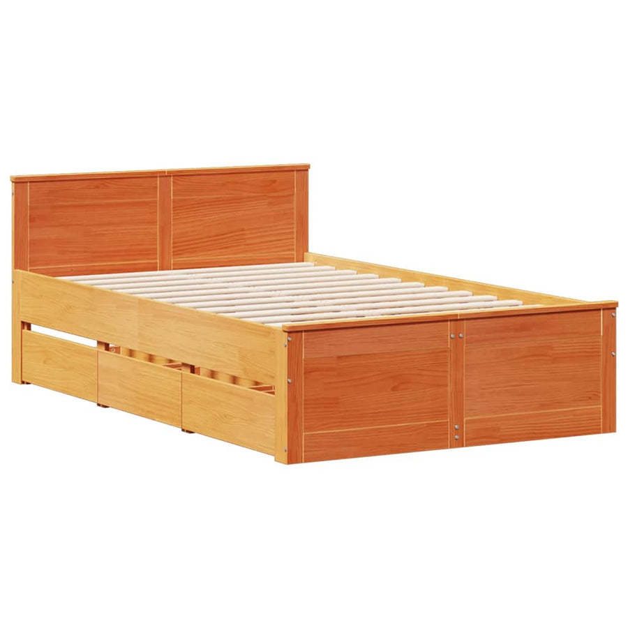 Bed met boekenkast zonder matras grenenhout wasbruin 135x190 cm