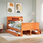 Bed met boekenkast zonder matras grenenhout wasbruin 135x190 cm