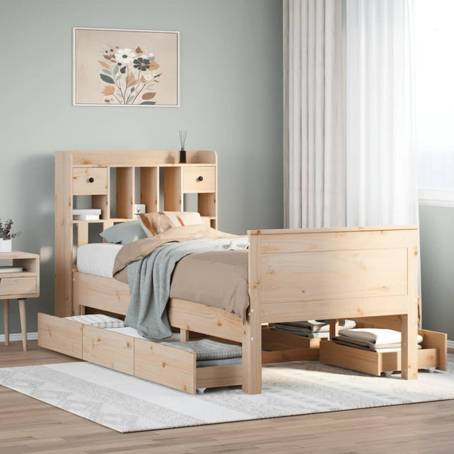 Bed met boekenkast zonder matras massief grenenhout 90x190 cm