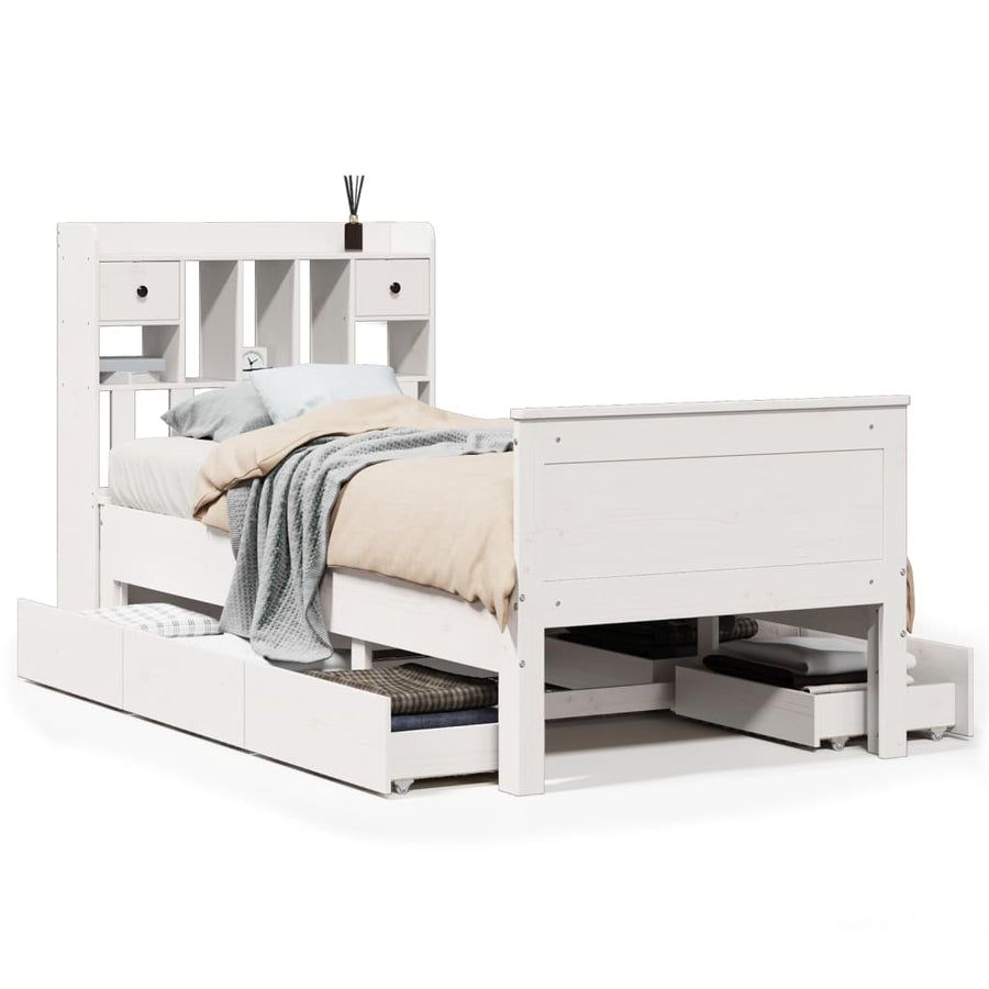 Bed met boekenkast zonder matras grenenhout wit 90x190 cm