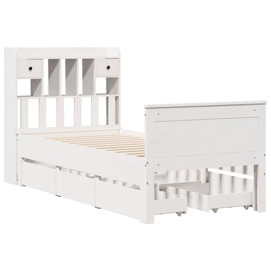 Bed met boekenkast zonder matras grenenhout wit 90x190 cm