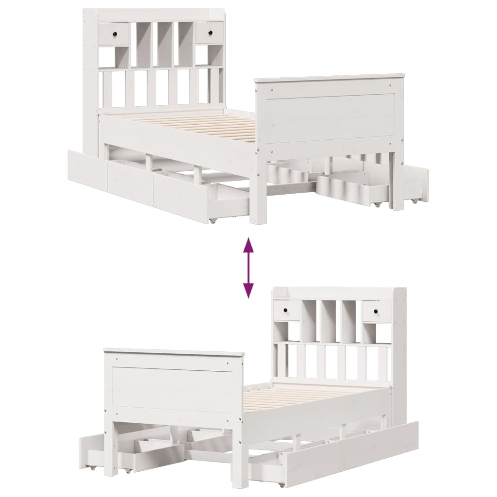 Bed met boekenkast zonder matras grenenhout wit 90x190 cm