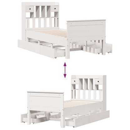 Bed met boekenkast zonder matras grenenhout wit 90x190 cm
