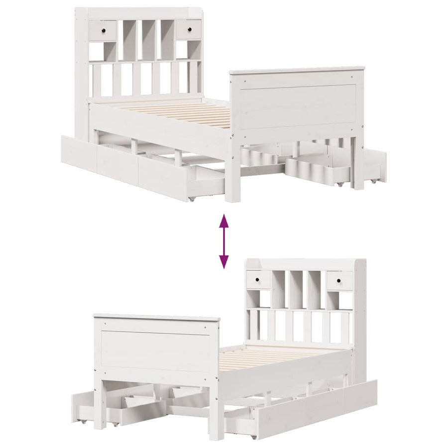 Bed met boekenkast zonder matras grenenhout wit 90x190 cm