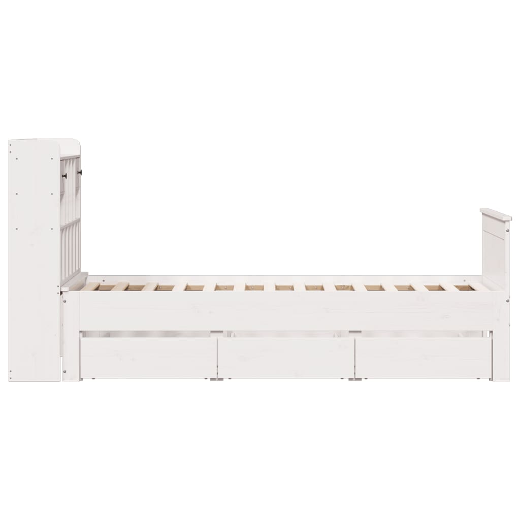 Bed met boekenkast zonder matras grenenhout wit 90x190 cm
