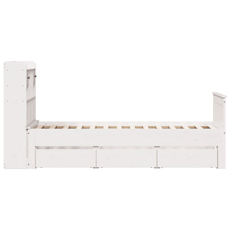 Bed met boekenkast zonder matras grenenhout wit 90x190 cm