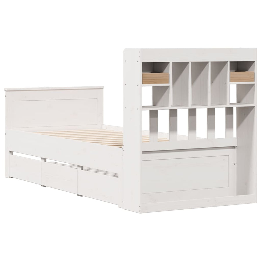 Bed met boekenkast zonder matras grenenhout wit 90x190 cm