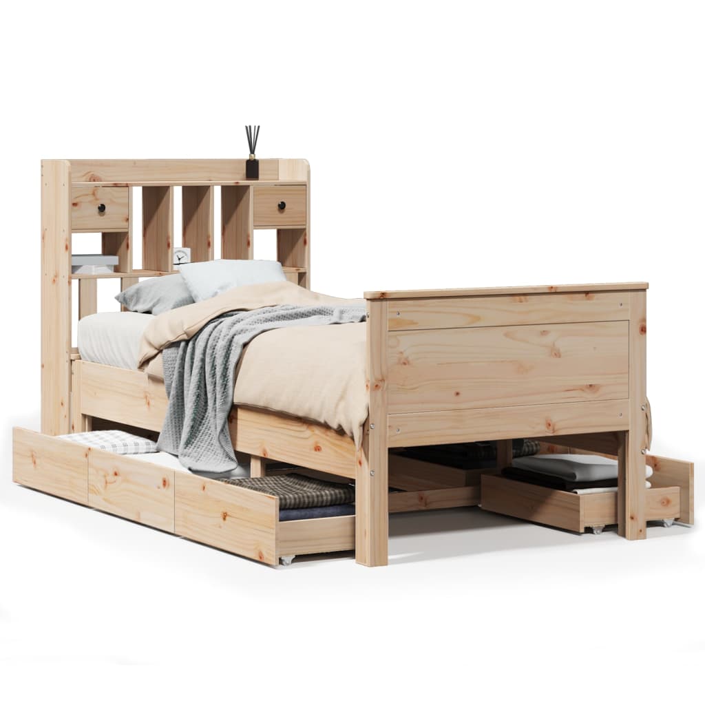 Bed met boekenkast zonder matras massief grenenhout 75x190 cm