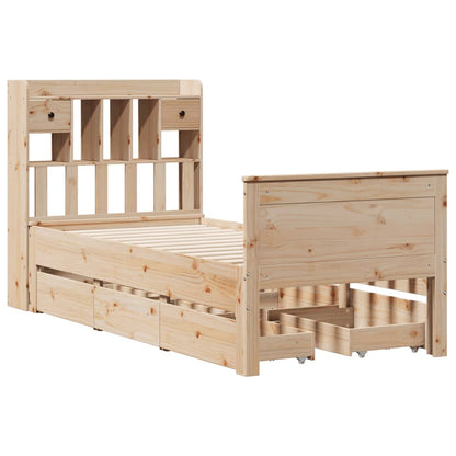 Bed met boekenkast zonder matras massief grenenhout 75x190 cm